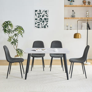 English Elm Table and Chair Set Marble Glass Top with Charcoal Linen Seats for Modern Dining W1151S04665