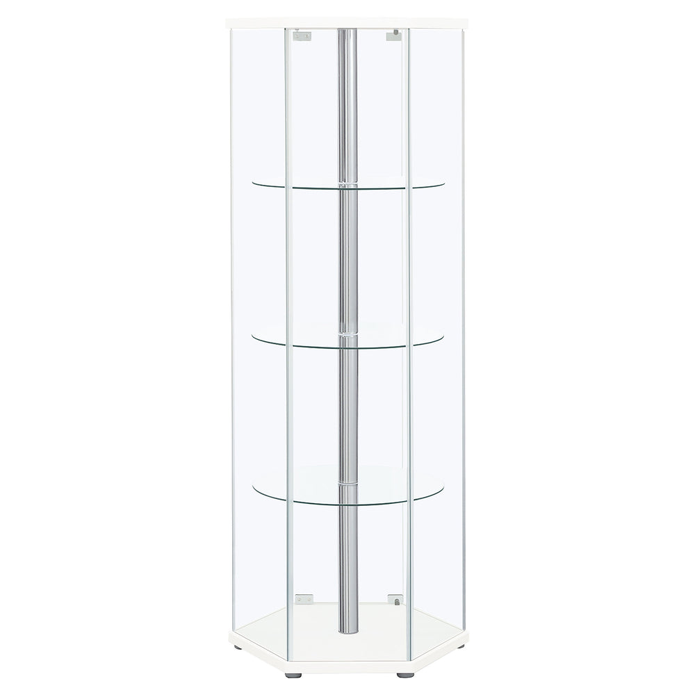 English Elm Tenley White Hexagonal 4-Shelf Clear Glass Curio Cabinet — Modern Geometric Display, Airy Storage B062P328716