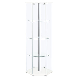 English Elm Tenley White Hexagonal 4-Shelf Clear Glass Curio Cabinet — Modern Geometric Display, Airy Storage B062P328716