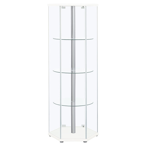 English Elm Tenley White Hexagonal 4-Shelf Clear Glass Curio Cabinet — Modern Geometric Display, Airy Storage B062P328716