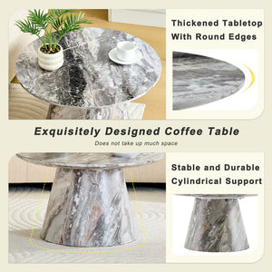 English Elm Grey Wood Grain Round Coffee Table Low Profile Mdf Living Room Accent Piece W2920P404129