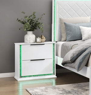English Elm Contemporary Glam White Wood Nightstand with Rgb Led Lighting and Two Dovetail Drawers B011P458599