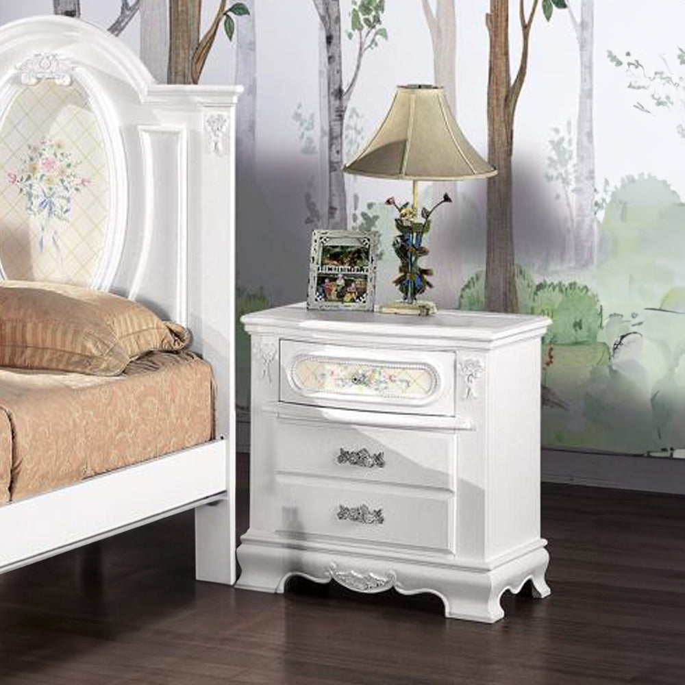 English Elm White 2-Drawer Nightstand with Felt-Lined Top Drawer, Dovetail Craftsmanship & Smooth Wooden Glides for Elegant Bedroom Storage B062P209008