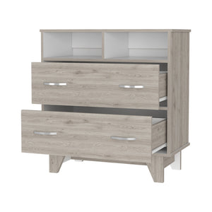 English Elm Portobelo modern two-drawer dresser with open shelves, sturdy top & four legs for stylish storage and display Multicolor 36 L x 21 W x 4 H B128S00110