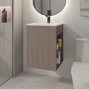 English Elm Bathroom Vanity Engineered Wood 24.8” H with Single Door, 2 Shelves, Modern Eco-Friendly Design White+Oak 28.74 L x 22.83 W x 4.33 H B097S00209