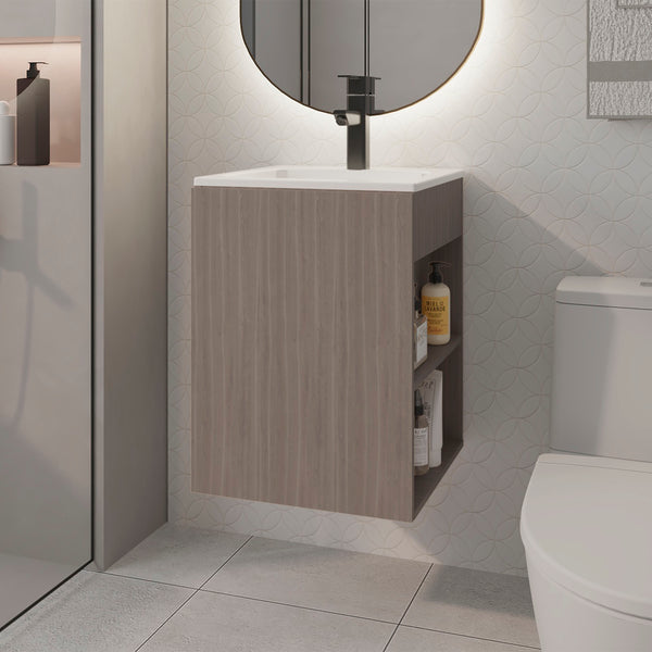 English Elm Bathroom Vanity Engineered Wood 24.8” H with Single Door, 2 Shelves, Modern Eco-Friendly Design White+Oak 28.74 L x 22.83 W x 4.33 H B097S00209