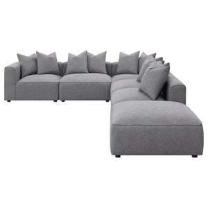 English Elm Amherst Grey 6-Piece Modular Sectional Sofa with Plush Cushions, Ottoman & Black Wood Feet, 154" B062S01219