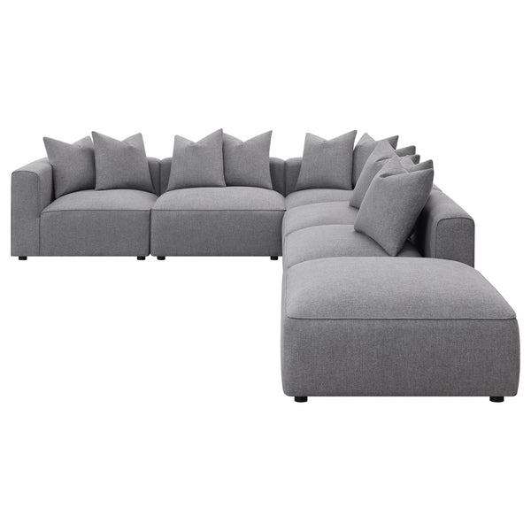 English Elm Amherst Grey 6-Piece Modular Sectional Sofa with Plush Cushions, Ottoman & Black Wood Feet, 154" B062S01219