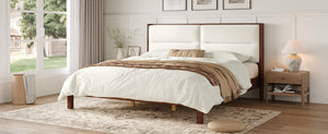 English Elm Solid Wood Queen Platform Bed Velvet Tufted Headboard Architectural Slat Design Espresso N7090000743P