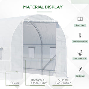 English Elm Outsunny 15' X 7' Walk-In Tunnel Greenhouse - Durable Hot House Kit With 6 Windows & Roll-Up Door! W2225P174450-GIGA