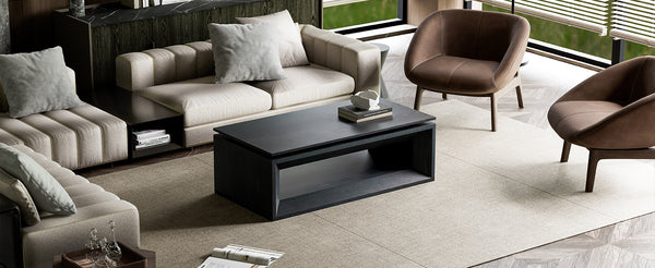 English Elm 43.3'' Wood Veneer Lift Top Coffee Table with Hidden Storage for Living Room Black W1435P453256