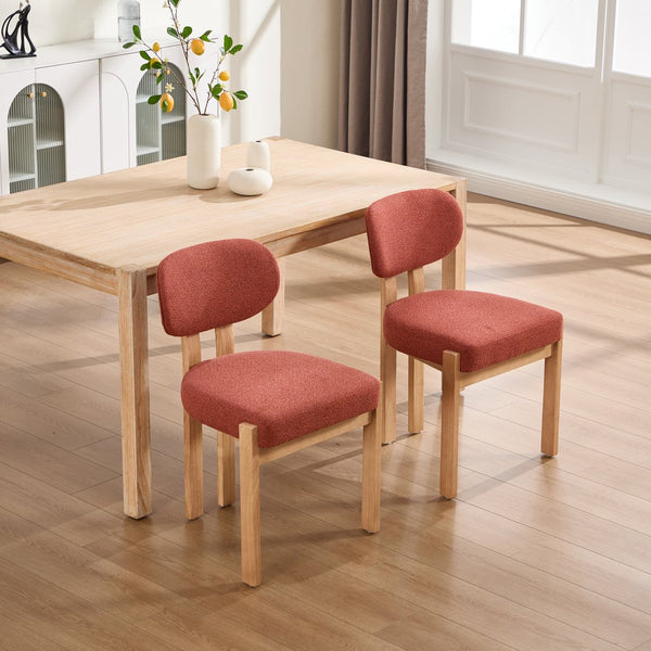 English Elm Wooden Wingback Dining Chairs Chenille Upholstered Set for Farmhouse Kitchen Dark Orange W3244P457881