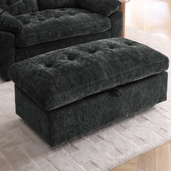 English Elm Leisure Chenille Two Seat Reclining Sofa with Usb Port Storage Ottoman Padded Armrests Black W487S00521