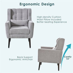 English Elm Modern Accent Chair with Ergonomic Chenille Upholstery, Padded Foam Seat and Solid Wood Legs, Stylish Lounge Seating for Living Room Bedroom Reading Nook Grey W1028P162720