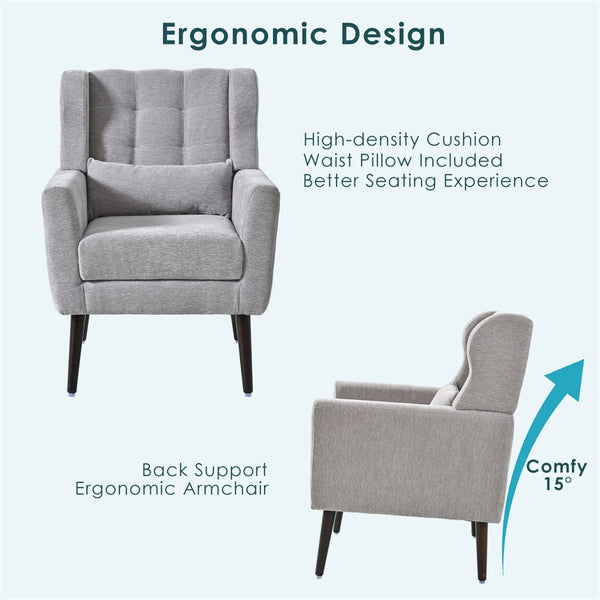 English Elm Modern Accent Chair with Ergonomic Chenille Upholstery, Padded Foam Seat and Solid Wood Legs, Stylish Lounge Seating for Living Room Bedroom Reading Nook Grey W1028P162720