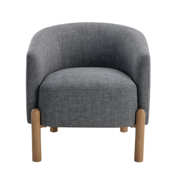English Elm Style Barrel Accent Chair with Textured Fabric Upholstery, Solid Wood Legs, Foam-Pocket Coil Comfort and 300lb Capacity Gray 27 L x 25.5 W x 21.5 H B011P304989