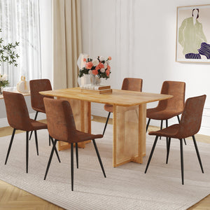 English Elm Table and Chair Set Rubberwood Dining with Rattan Legs Six Cushioned Fabric Seats W1151S03054
