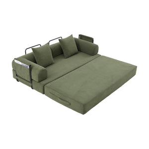 English Elm UNITED modular foldable sofa with metal frame, corduroy upholstery, side pocket & quick assembly convenience Green W1568P374077