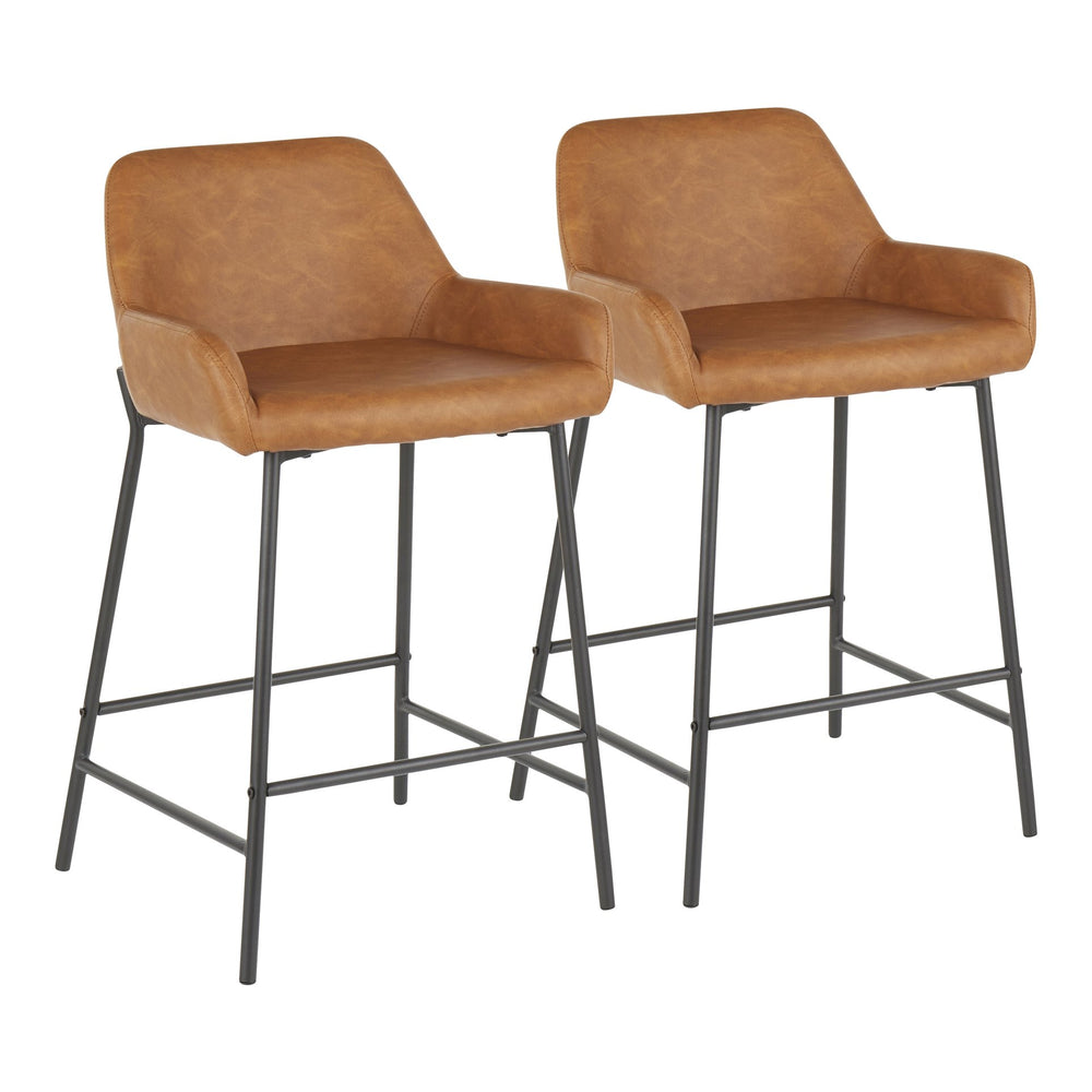English Elm Counter Stools Set of 2 Industrial Black Metal Faux Leather Padded Kitchen Bar B202P221714
