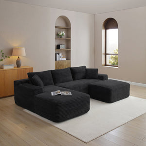 English Elm 105'' Modular Cloud Sectional Corduroy Couch Deep Seat L-shape Living Room Lounge W1117P445786