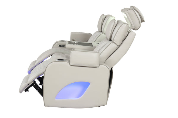 English Elm Fortuner Recliner Sofa With Massage & Led Accents – Modern Design, Faux Leather, Beige Comfort B009P287718