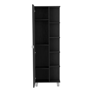 English Elm Linen compact storage cabinet with drawer and multiple shelves for bathroom or hallway organization Black 63.38 L x 16.53 W x 5.51 H B097133199