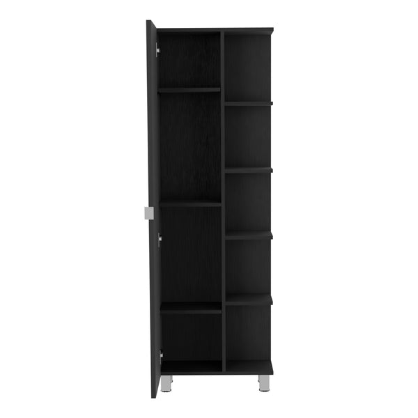 English Elm Linen compact storage cabinet with drawer and multiple shelves for bathroom or hallway organization Black 63.38 L x 16.53 W x 5.51 H B097133199