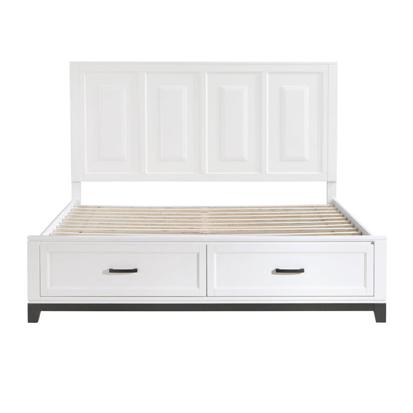 English Elm White Garretson Queen Platform Bed with Built-In Storage Drawers Rustic-Transitional Wood Frame White 87.5 L x 38.5 W x 4.5 H B011S01493