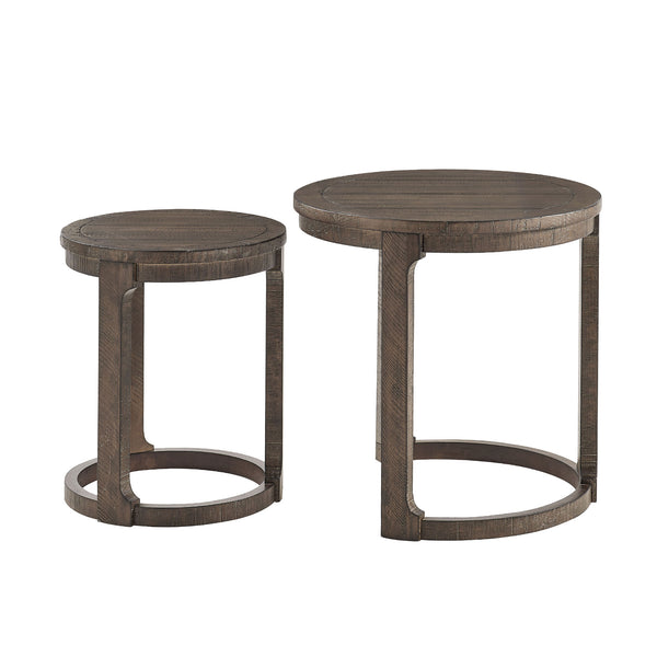 English Elm 24 Inch Round Pine Wood Nesting Side Tables Set of 2 Mid Century Rustic Living Room Accent Dark Brown W2582P385360