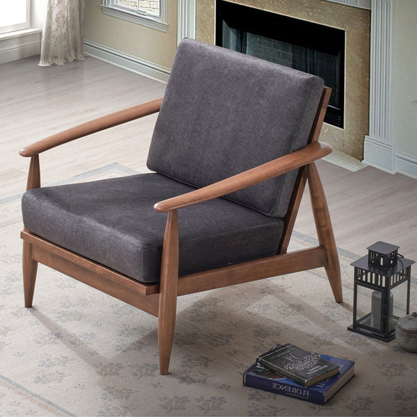 English Elm Charcoal Removable Cushion Accent Chair with Full Foam Comfort, Rubber Wood Frame, Brown Finish B062S00567
