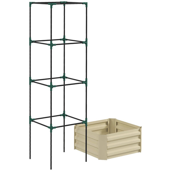 English Elm Outsunny Galvanized Raised Garden Bed With Trellis, Perfect Outdoor Planter Box For Vegetables & Flowers W2225P174391-GIGA