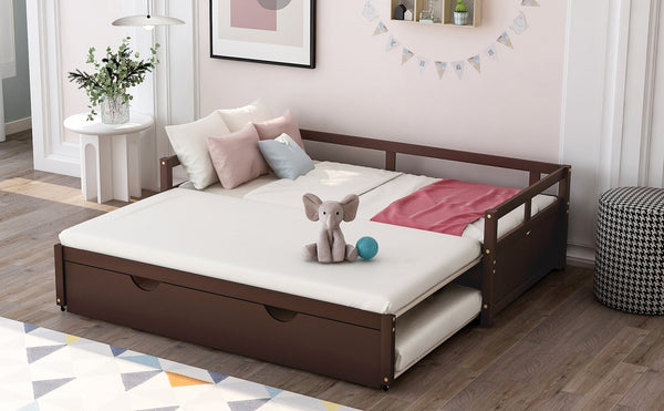English Elm Extending Twin Daybed with Pull Out Trundle Solid Pine Wood Frame Guest Room N708P336535P