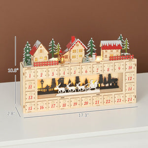 English Elm Christmas Village Advent Calendar 24 Drawer Wood Effect Display with Warm Led Glow T3971P381251