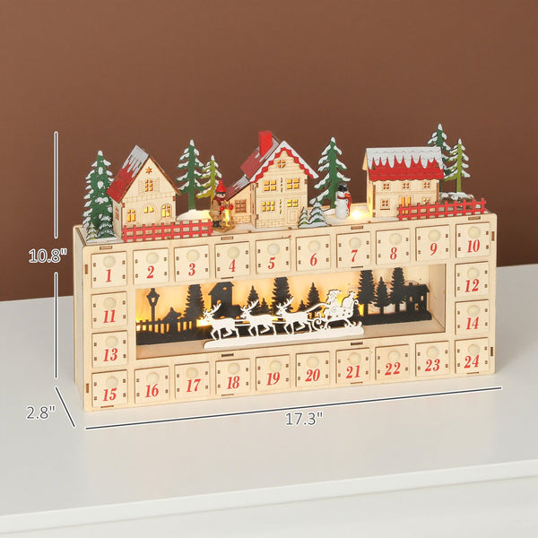 English Elm Christmas Village Advent Calendar 24 Drawer Wood Effect Display with Warm Led Glow T3971P381251