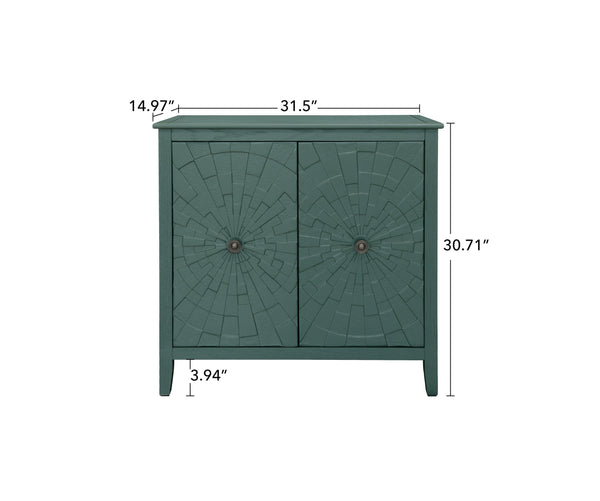 English Elm Geometric Diamond Embossed Sideboard Cabinet Matte Vintage Mdf Entryway Storage Green W688P364740