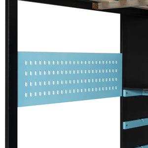 English Elm Full Size Loft Bed with Rgb Lighting Usb Charging Desk Wardrobe and Storage Shelves Blue LT000387AAC