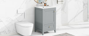 English Elm 20" Compact Bathroom Vanity Grey Mdf Cabinet Ceramic Sink Soft Close Storage N725P351851E