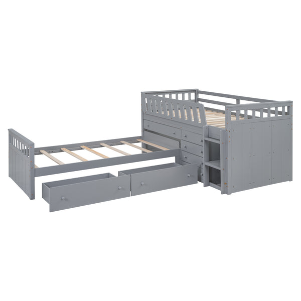 English Elm L-shaped Twin Loft Platform Bed with 7 Drawers Full Guardrails Kids White Pine LT000853AAE