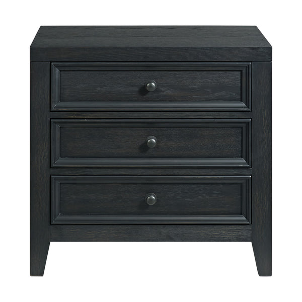 English Elm Wallace & Bay - Black 3-Drawer Nightstand with Rich Deep Finish, Framed Fronts & Metal Knobs — Versatile Bedroom Accent B2709P406270