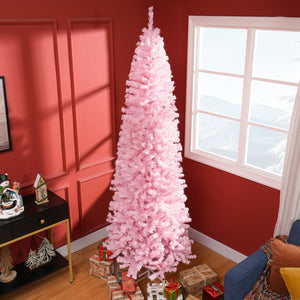English Elm Homcom 8' Tall Slim Pink Douglas Fir Christmas Tree With 1168 Realistic Tips - Perfect For Small Spaces! W2225P249615