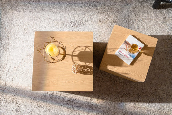 English Elm Set of 2 Cube Nesting Tables Mdf Wood Grain Finish Compact Modern Living Room Accent W3158P395510