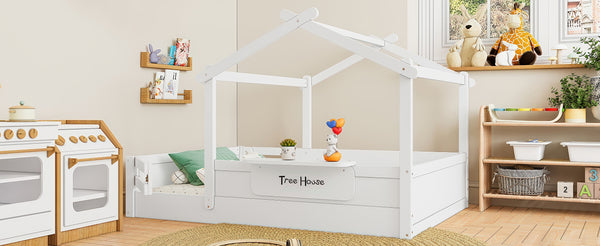 English Elm Twin Low Loft Bed Solid Pine Frame with Built-in Led Lighting and Storage Shelves Light White W1580P396332