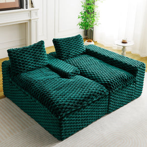 English Elm Green Turtle Velvet Sofa: Convertible Twin-Seat With Right Chaise Lounge For Modern Living Spaces W3371S00040