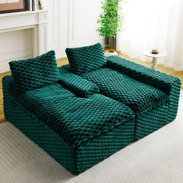 English Elm Green Turtle Velvet Sofa: Convertible Twin-Seat With Right Chaise Lounge For Modern Living Spaces W3371S00040