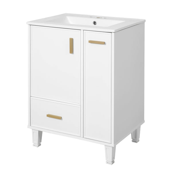 English Elm Christopher Knight Home® - 24" Bathroom Vanity with Ceramic Sink, Solid Wood Frame, Soft-Close Drawers & Ample Storage Appeal White N759P269734K