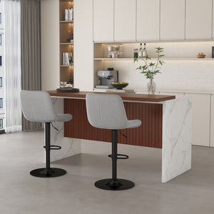 English Elm 63" Modern Kitchen Island Set With 2 Gray Bar Stools - Stylish Marble Look, Led Lighting & Versatile Use W2699S00070