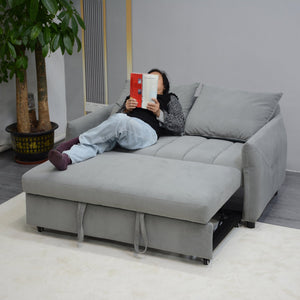 English Elm Convertible Velvet Sleeper Sofa Bed Loveseat with USB Charging, Pull-Out Bed, Storage Pockets, Gray W1183S00022