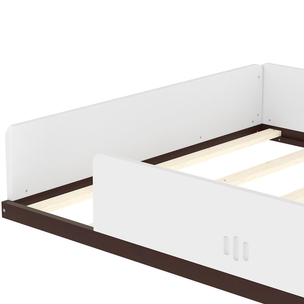 English Elm Full Size Car Shaped Kids Platform Bed with Storage Drawers Integrated Desk Pine Wood Light White W1580S00490