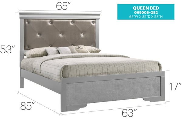 English Elm Elegantly Champagne Transitional Queen Bed with Silver Finish, Sturdy Particle Board Frame, 53"H x 63"W x 85"D, Easy Assembly B078S00442