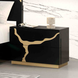 English Elm Contemporary Black Gold Nightstand Dovetail Drawers Felt Lined Solid Wood Bedroom B2741P435902